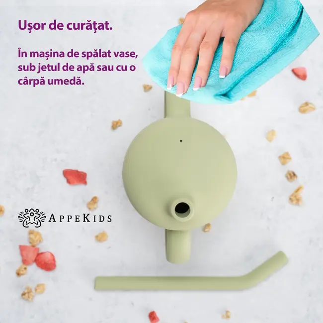 Cana din silicon cu pai, AppeKids - Raw Green KRTAK275442