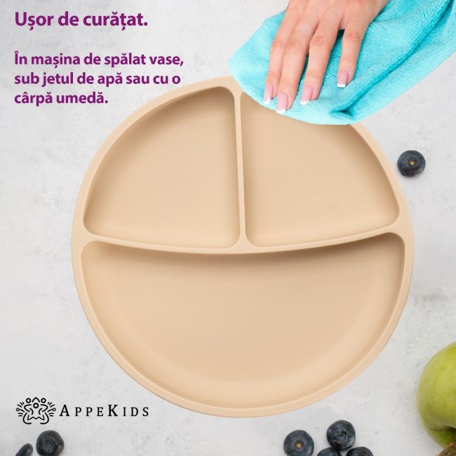 Farfurie compartimentata din silicon cu ventuza, AppeKids - Bubble Beige KRTAK275800