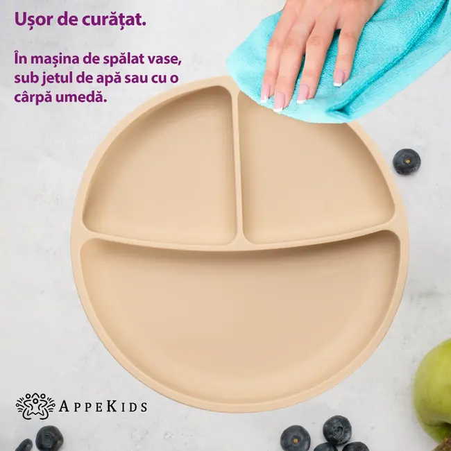 Farfurie compartimentata din silicon cu ventuza, AppeKids - Bubble Beige KRTAK275800
