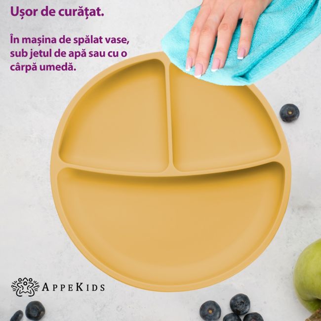 Farfurie compartimentata din silicon cu ventuza, AppeKids - Honey KRTAK275817