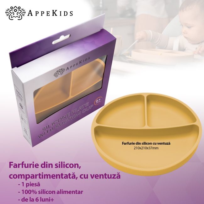 Farfurie compartimentata din silicon cu ventuza, AppeKids - Honey KRTAK275817