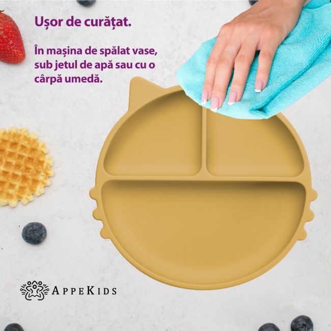 Farfurie compartimentata din silicon cu ventuza, AppeKids - Kitty - Honey KRTAK275312