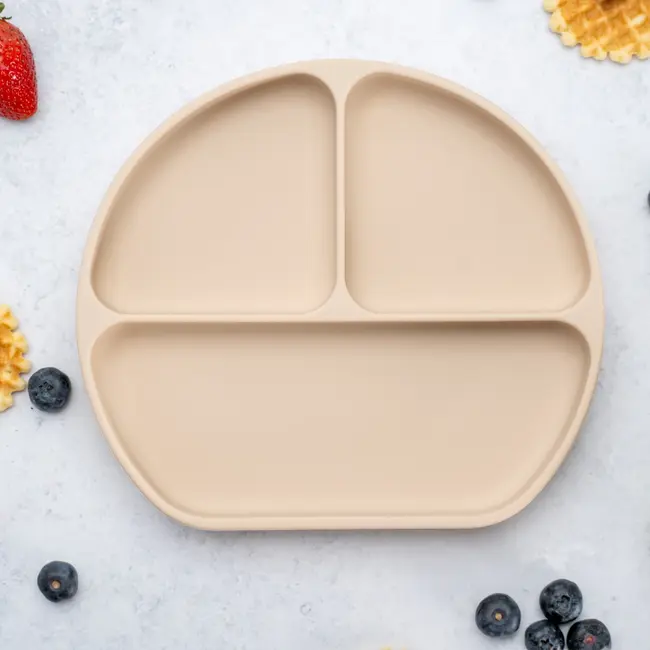 Farfurie compartimentata din silicon cu ventuza si capac, AppeKids - Bubble Beige KRTAK275701