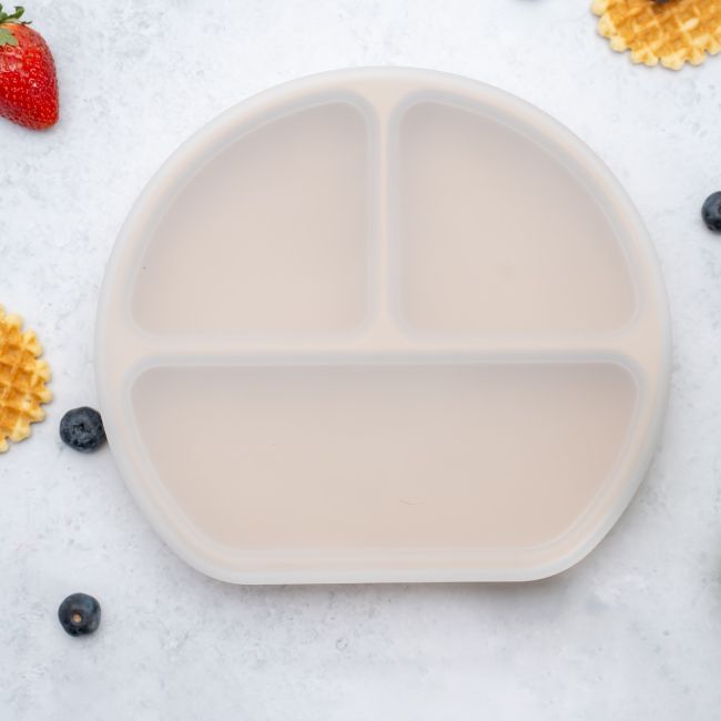 Farfurie compartimentata din silicon cu ventuza si capac, AppeKids - Bubble Beige KRTAK275701