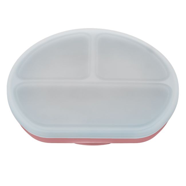 Farfurie compartimentata din silicon cu ventuza si capac, AppeKids - Old Rose KRTAK275725