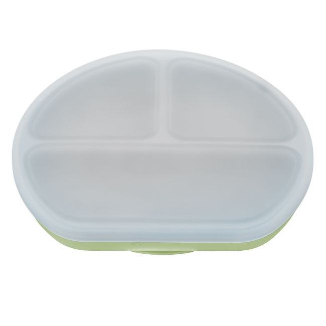 Farfurie compartimentata din silicon cu ventuza si capac, AppeKids - Raw Green KRTAK275749