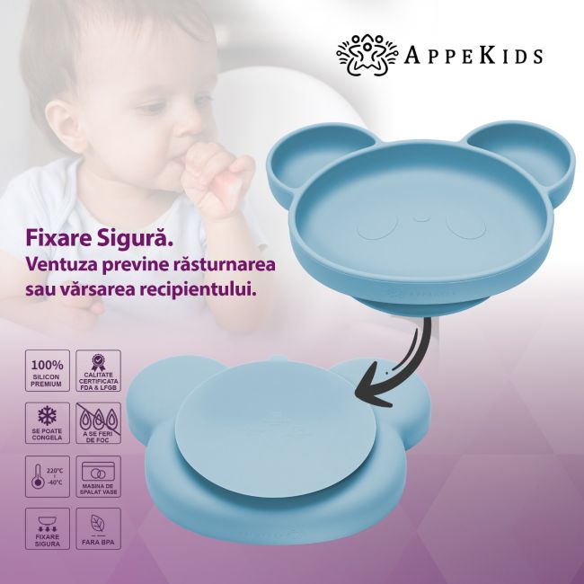 Farfurie din silicon cu ventuza, AppeKids, Panda - Aqua Blue KRTAK275886