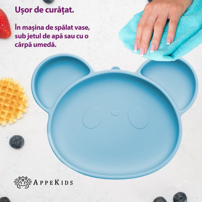 Farfurie din silicon cu ventuza, AppeKids, Panda - Aqua Blue KRTAK275886
