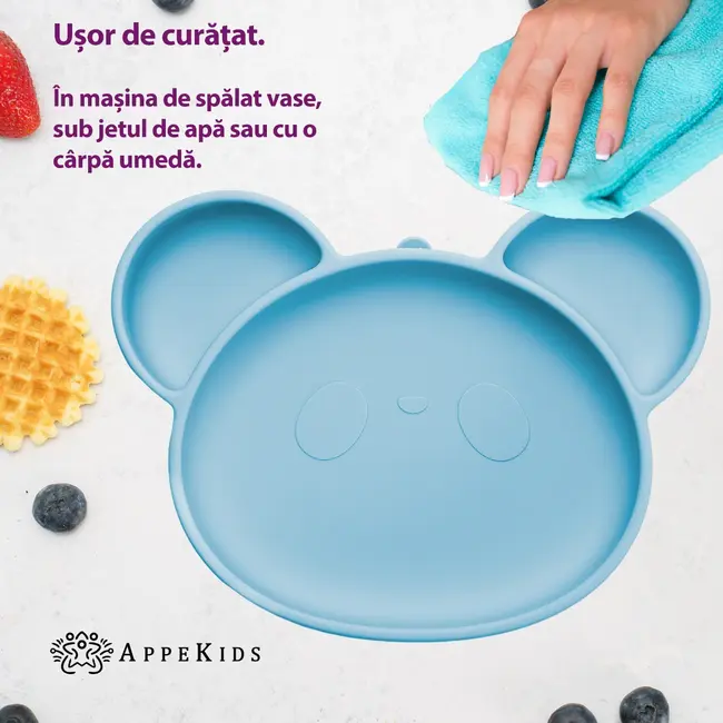 Farfurie din silicon cu ventuza, AppeKids, Panda - Aqua Blue KRTAK275886