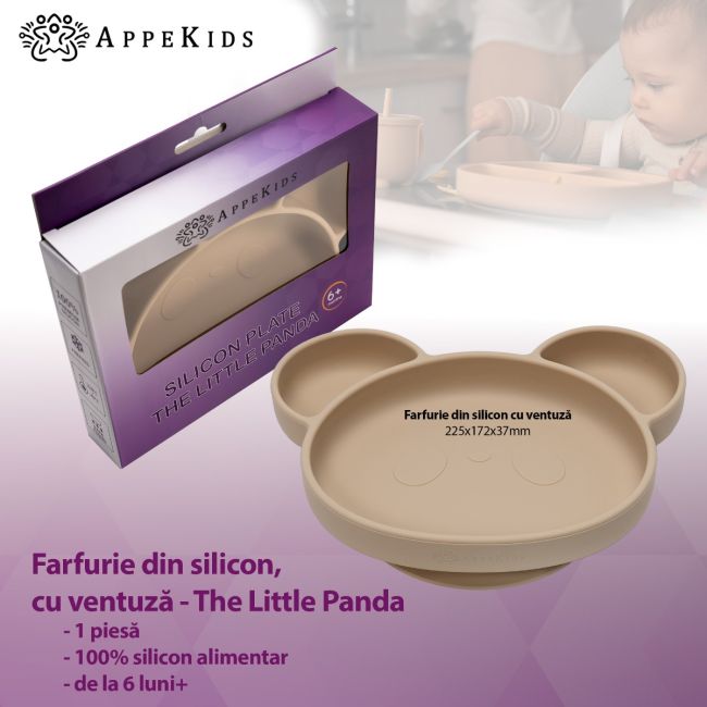 Farfurie din silicon cu ventuza, AppeKids, Panda - Bubble Beige KRTAK275855