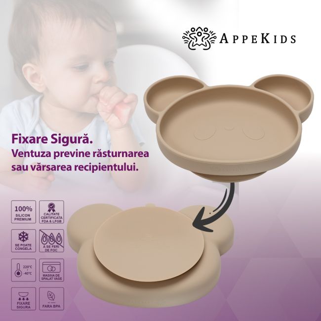 Farfurie din silicon cu ventuza, AppeKids, Panda - Bubble Beige KRTAK275855