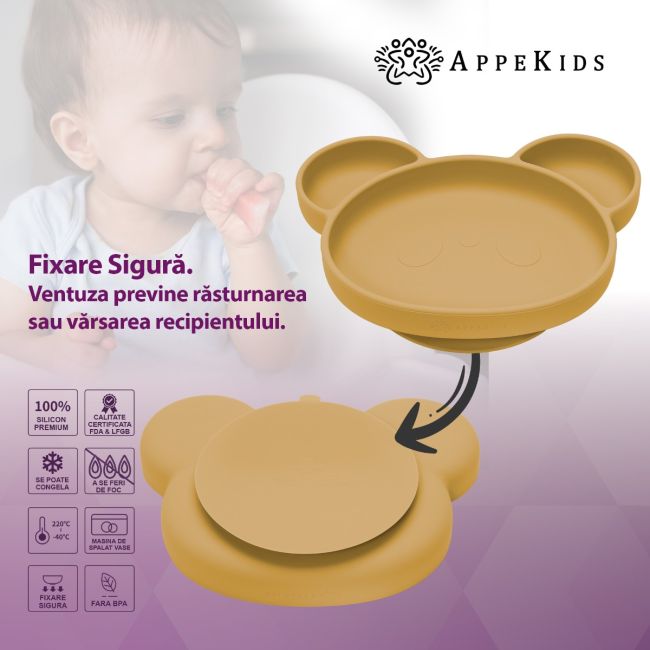 Farfurie din silicon cu ventuza, AppeKids, Panda - Honey KRTAK275862