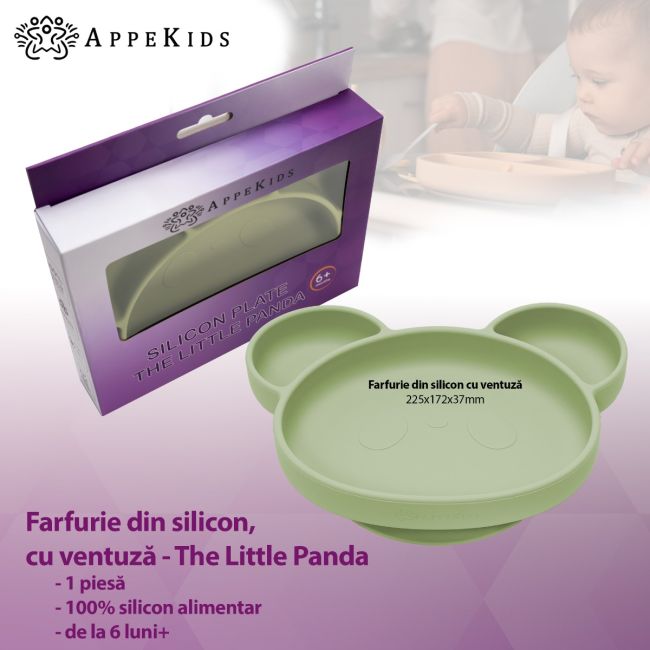 Farfurie din silicon cu ventuza, AppeKids, Panda - Raw Green KRTAK275893