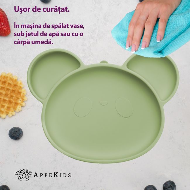 Farfurie din silicon cu ventuza, AppeKids, Panda - Raw Green KRTAK275893