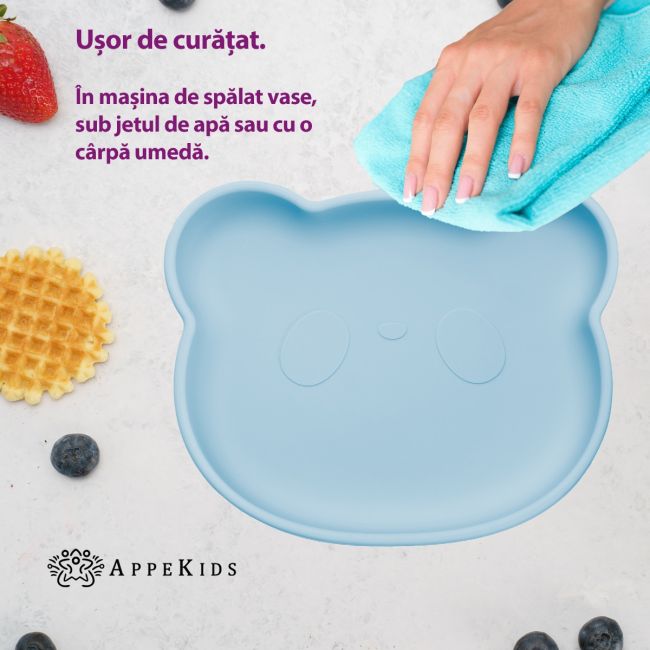 Farfurie din silicon cu ventuza, AppeKids, The Little Bear - Aqua Blue KRTAK275183