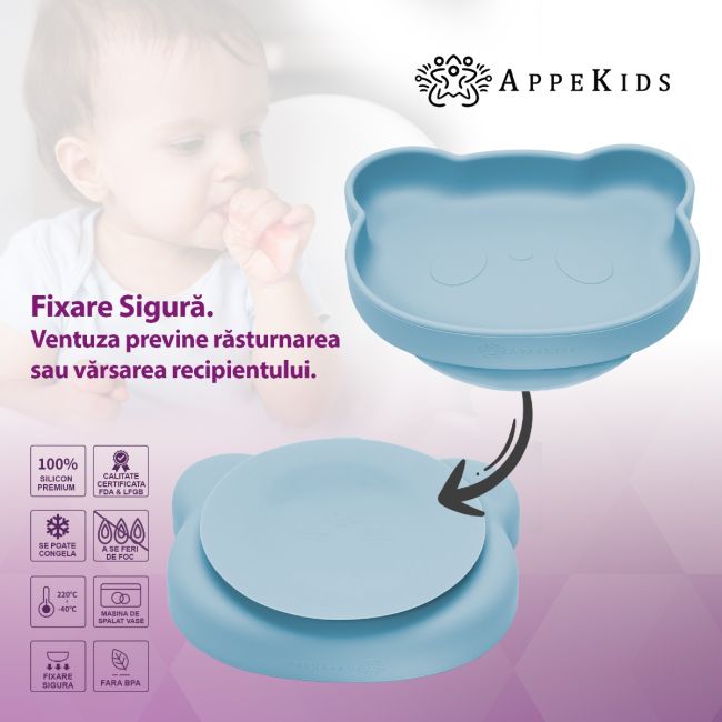 Farfurie din silicon cu ventuza, AppeKids, The Little Bear - Aqua Blue KRTAK275183