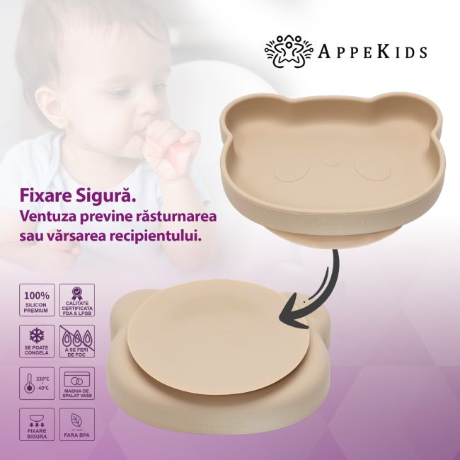 Farfurie din silicon cu ventuza, AppeKids, The Little Bear - Bubble Beige KRTAK275152