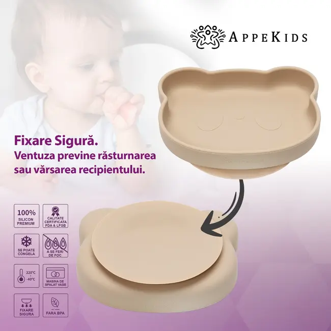 Farfurie din silicon cu ventuza, AppeKids, The Little Bear - Bubble Beige KRTAK275152