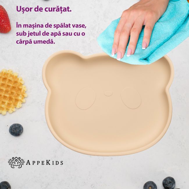 Farfurie din silicon cu ventuza, AppeKids, The Little Bear - Bubble Beige KRTAK275152
