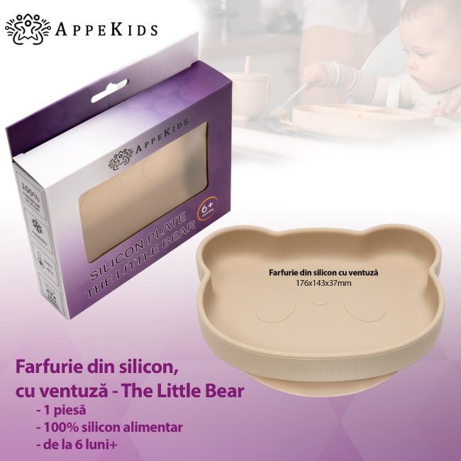 Farfurie din silicon cu ventuza, AppeKids, The Little Bear - Bubble Beige KRTAK275152