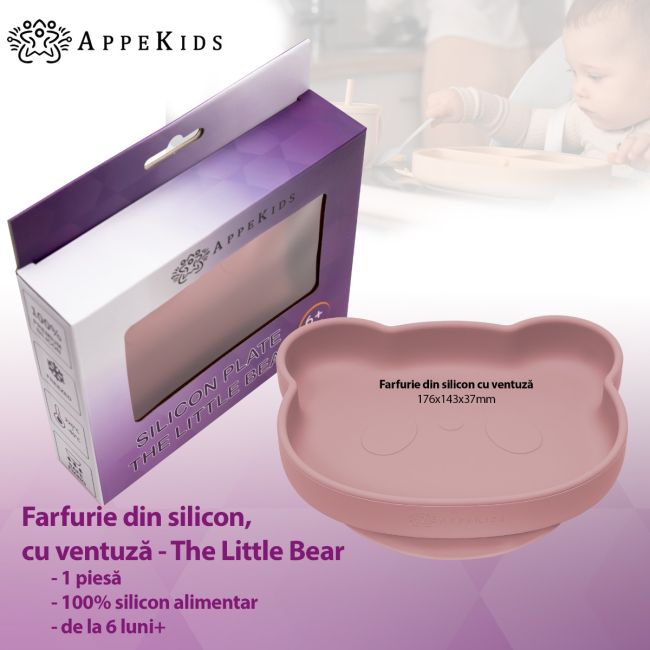 Farfurie din silicon cu ventuza, AppeKids, The Little Bear - Old Rose KRTAK275176