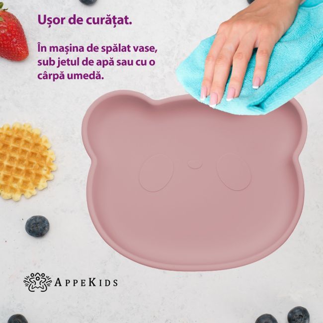 Farfurie din silicon cu ventuza, AppeKids, The Little Bear - Old Rose KRTAK275176