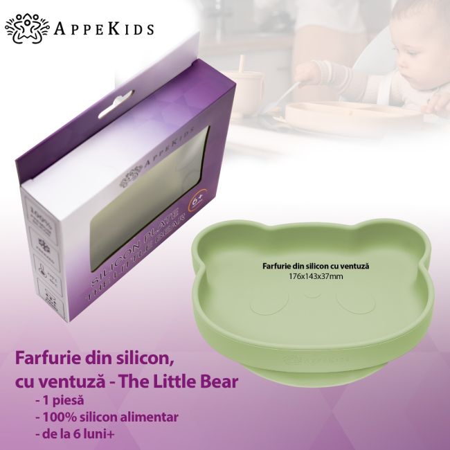 Farfurie din silicon cu ventuza, AppeKids, The Little Bear - Raw Green KRTAK275190