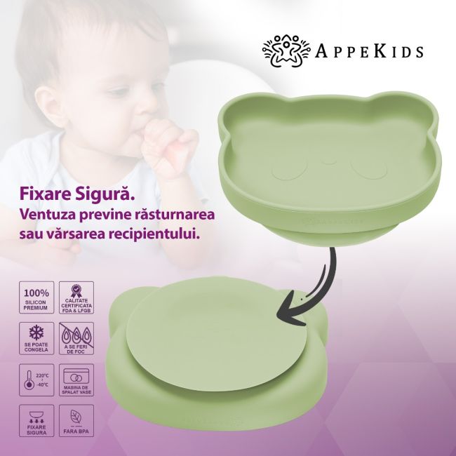 Farfurie din silicon cu ventuza, AppeKids, The Little Bear - Raw Green KRTAK275190