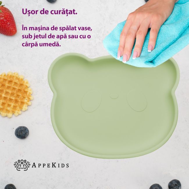 Farfurie din silicon cu ventuza, AppeKids, The Little Bear - Raw Green KRTAK275190