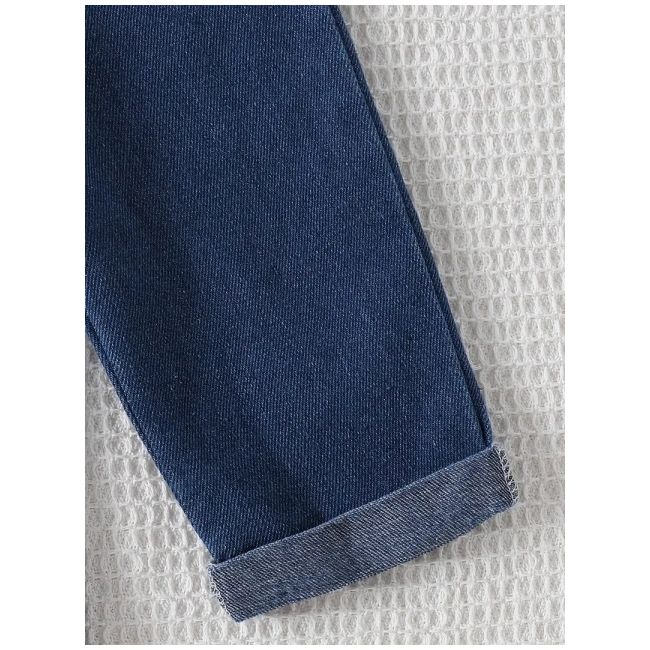 Set salopeta din blugi pentru fetite cu bluzita alba si floricele aplicate mdtu22-r2