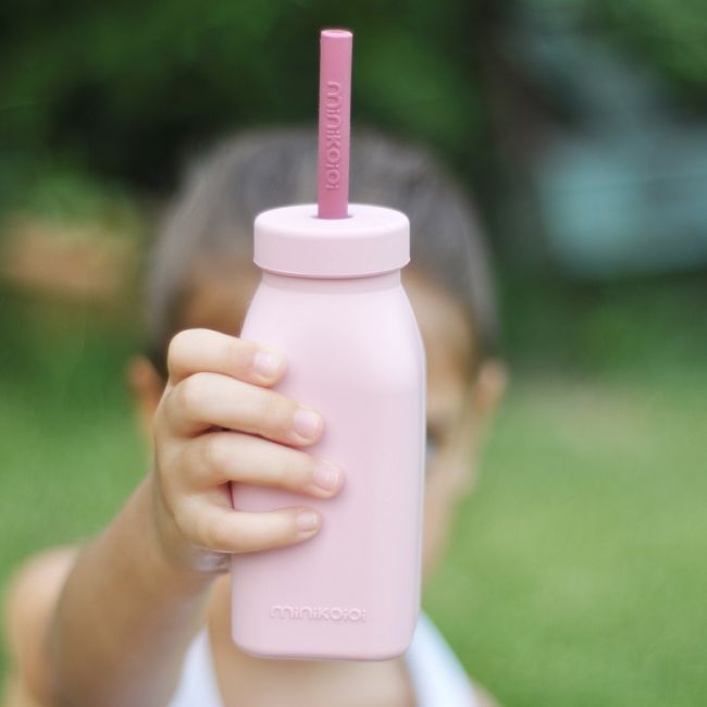 Sticla cu pai din silicon, Minikoioi - Pinky Pink KRT101240008