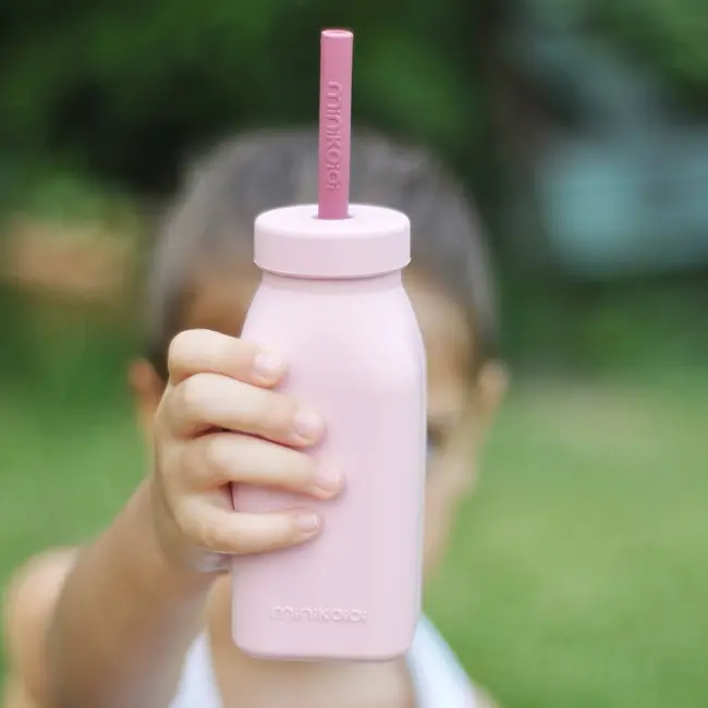 Sticla cu pai din silicon, Minikoioi - Pinky Pink KRT101240008