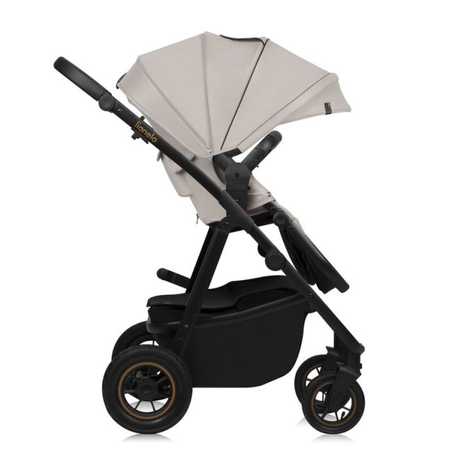 Carucior 2 in 1, Lionelo, Amber Plus, Cadru aluminiu, Cu landou intarit si salteluta moale, Reversibil, Maner ajustabil, Cu accesorii, Cu ventilatie panoramica 3D, Pana la 22 kg, EN1888-1, EN1888-2, EN1466, Bej BYNLO-AMBER_PLUS_2IN1_BEIGE_SAND