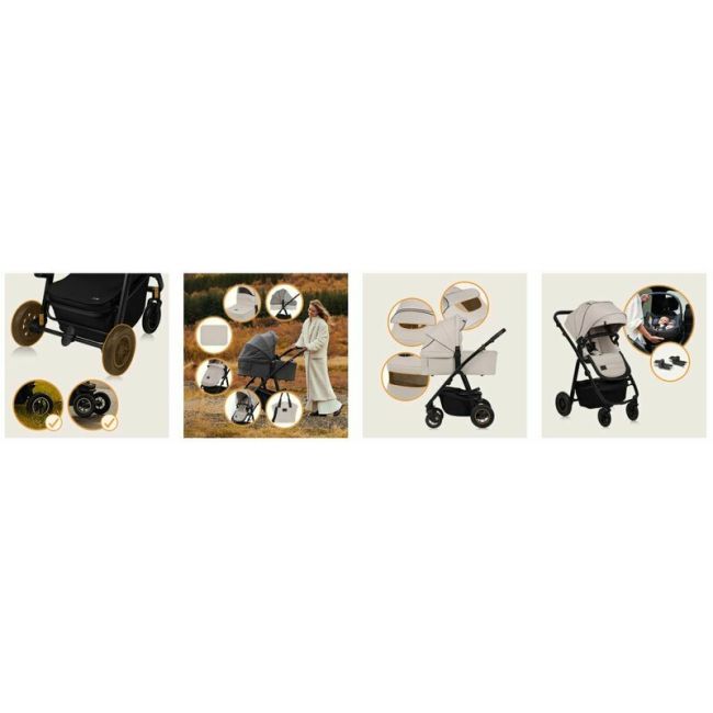 Carucior 2 in 1, Lionelo, Amber Plus, Cadru aluminiu, Cu landou intarit si salteluta moale, Reversibil, Maner ajustabil, Cu accesorii, Cu ventilatie panoramica 3D, Pana la 22 kg, EN1888-1, EN1888-2, EN1466, Bej BYNLO-AMBER_PLUS_2IN1_BEIGE_SAND