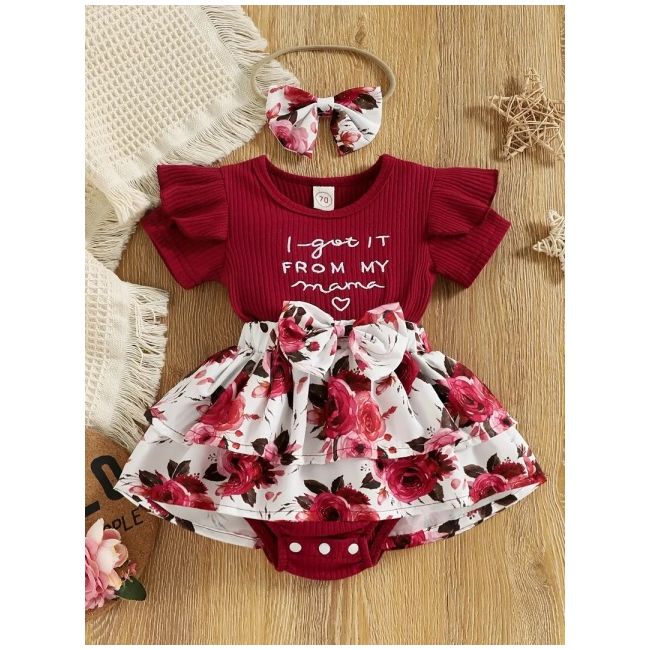 Rochita body visinie cu fustita alba, imprimata cu flori mdtu24-r2
