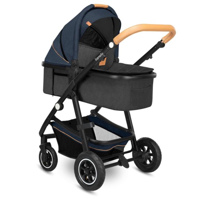 Lionelo - Carucior compact Amber, 3 in 1, Cadru din aluminiu, Cu landou intarit si salteluta moale, Scoica auto, Reversibil, Maner ajustabil, Huse pentru picioare, Plasa de tantari, Husa de ploaie, Geanta parinti, Pana la 22 kg, Albastru BYNLO-AMBER_3IN1_
