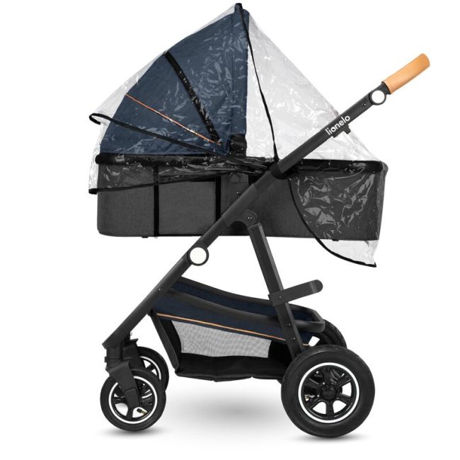 Lionelo - Carucior compact Amber, 3 in 1, Cadru din aluminiu, Cu landou intarit si salteluta moale, Scoica auto, Reversibil, Maner ajustabil, Huse pentru picioare, Plasa de tantari, Husa de ploaie, Geanta parinti, Pana la 22 kg, Albastru BYNLO-AMBER_3IN1_