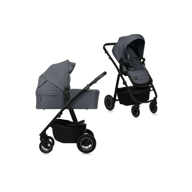 Carucior 2 in 1, Lionelo, Amber Plus, Cadru aluminiu, Cu landou intarit si salteluta moale, Reversibil, Maner ajustabil, Cu accesorii, Cu ventilatie panoramica 3D, Pana la 22 kg, EN1888-1, EN1888-2, EN1466, Gri inchis BYNLO-AMBER_PLUS_2IN1_GREY_GRAPHITE