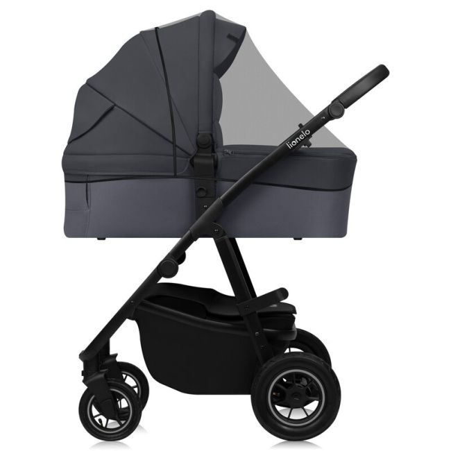 Carucior 2 in 1, Lionelo, Amber Plus, Cadru aluminiu, Cu landou intarit si salteluta moale, Reversibil, Maner ajustabil, Cu accesorii, Cu ventilatie panoramica 3D, Pana la 22 kg, EN1888-1, EN1888-2, EN1466, Gri inchis BYNLO-AMBER_PLUS_2IN1_GREY_GRAPHITE