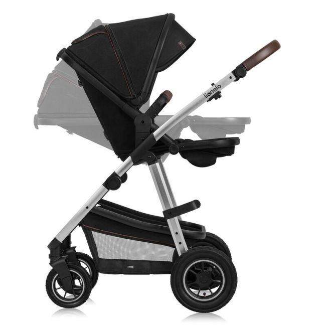 Carucior 3 in 1, Lionelo, Amber, Cadru aluminiu, Cu landou intarit si salteluta moale, Scoica auto, Reversibil, Maner ajustabil, Huse pentru picioare, ploaie, Plasa de tantar, Geanta parinti, Pana la 22 kg, EN1888-1 EN1888-2 EN1466 ECE R44/04, Negru BYNLO