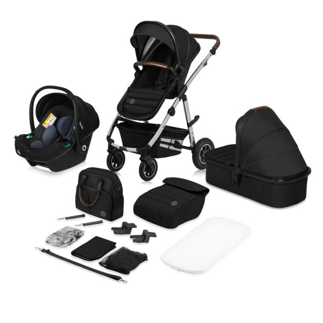 Carucior 3 in 1, Lionelo, Amber, Cadru aluminiu, Cu landou intarit si salteluta moale, Scoica auto, Reversibil, Maner ajustabil, Huse pentru picioare, ploaie, Plasa de tantar, Geanta parinti, Pana la 22 kg, EN1888-1 EN1888-2 EN1466 ECE R44/04, Negru BYNLO