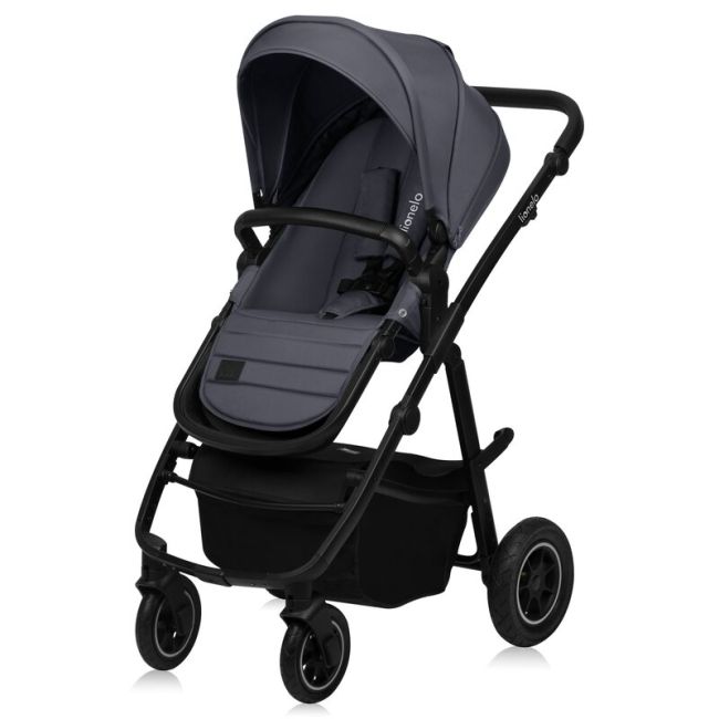 Carucior 3 in 1, Lionelo, Amber Plus, Cadru aluminiu, Cu landou intarit si salteluta moale, Cu scoica auto testata ADAC, Reversibil, Maner ajustabil, Cu accesorii, Cu ventilatie panoramica 3D, Pana la 22 kg, EN1888-1, EN1888-2, EN1466, ECE R129, Gri BYNLO