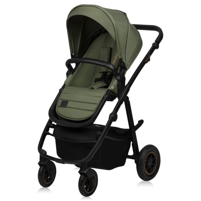 Carucior 3 in 1, Lionelo, Amber Plus, Cadru aluminiu, Cu landou intarit si salteluta moale, Cu scoica auto testata ADAC, Reversibil, Maner ajustabil, Cu accesorii, Cu ventilatie panoramica 3D, Pana la 22 kg, EN1888-1, EN1888-2, EN1466, ECE R129, Verde BYN