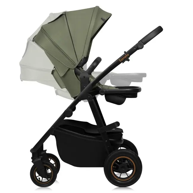 Carucior 3 in 1, Lionelo, Amber Plus, Cadru aluminiu, Cu landou intarit si salteluta moale, Cu scoica auto testata ADAC, Reversibil, Maner ajustabil, Cu accesorii, Cu ventilatie panoramica 3D, Pana la 22 kg, EN1888-1, EN1888-2, EN1466, ECE R129, Verde BYN
