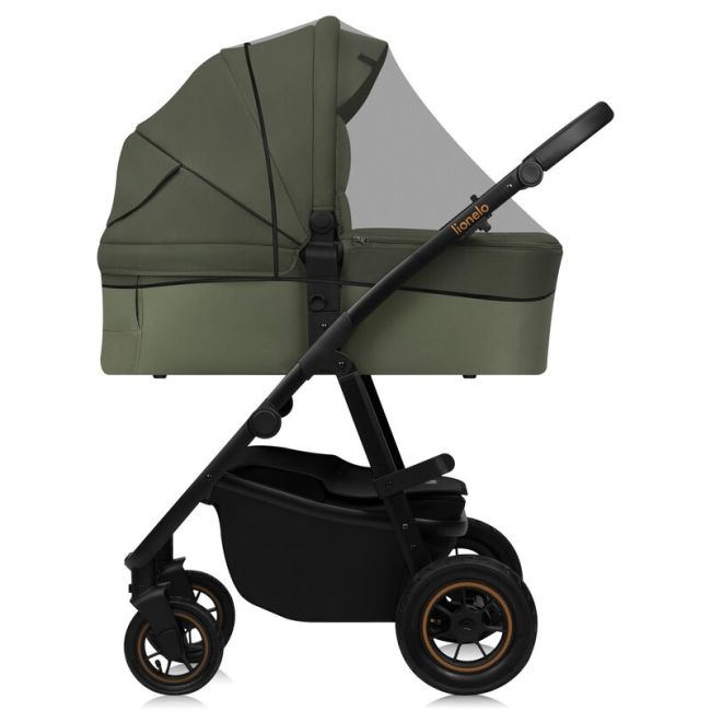 Carucior 3 in 1, Lionelo, Amber Plus, Cadru aluminiu, Cu landou intarit si salteluta moale, Cu scoica auto testata ADAC, Reversibil, Maner ajustabil, Cu accesorii, Cu ventilatie panoramica 3D, Pana la 22 kg, EN1888-1, EN1888-2, EN1466, ECE R129, Verde BYN