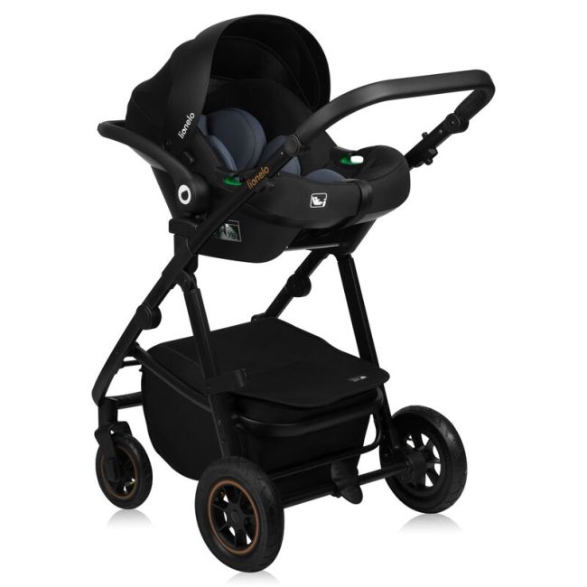 Carucior 3 in 1, Lionelo, Amber Plus, Cadru aluminiu, Cu landou intarit si salteluta moale, Cu scoica auto testata ADAC, Reversibil, Maner ajustabil, Cu accesorii, Cu ventilatie panoramica 3D, Pana la 22 kg, EN1888-1, EN1888-2, EN1466, ECE R129, Verde BYN