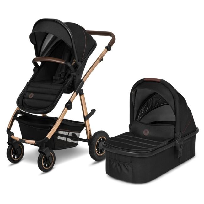 Lionelo - Carucior Amber, 2 in 1, Cadru aluminiu, Cu landou intarit si salteluta moale, Reversibil, Maner ajustabil, Huse pentru picioare, ploaie, Plasa de tantari, Geanta parinti, Pana la 22 kg, EN1888-1, EN1888-2, EN1466, Negru BYNLO-AMBER_2IN1_BLACK_ON