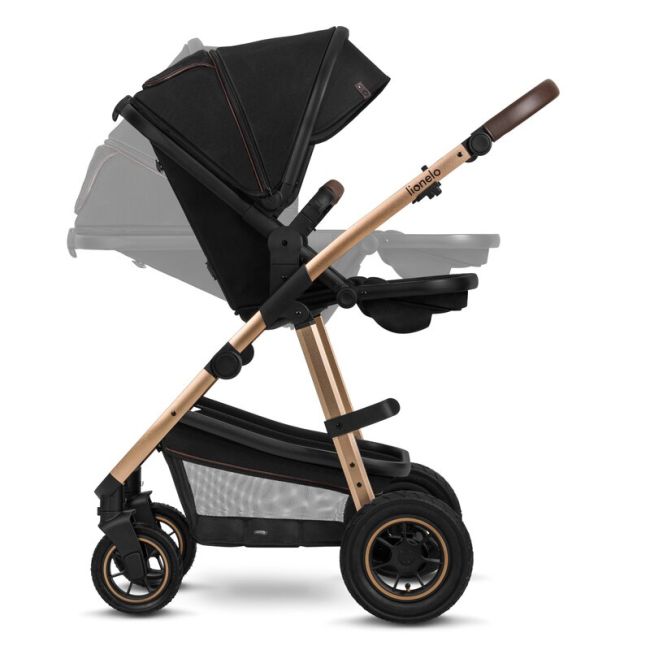 Lionelo - Carucior Amber, 2 in 1, Cadru aluminiu, Cu landou intarit si salteluta moale, Reversibil, Maner ajustabil, Huse pentru picioare, ploaie, Plasa de tantari, Geanta parinti, Pana la 22 kg, EN1888-1, EN1888-2, EN1466, Negru BYNLO-AMBER_2IN1_BLACK_ON