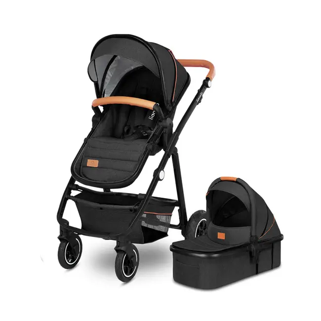 Lionelo - Carucior compact Amber, 2 in 1, Cadru din aluminiu, Cu landou intarit si salteluta moale, Reversibil, Maner ajustabil, Huse pentru picioare, Plasa de tantari, Husa de ploaie, Geanta parinti, Pana la 22 kg, Gri Inchis BYNLO-AMBER_2IN1_GREY_GRAPHI
