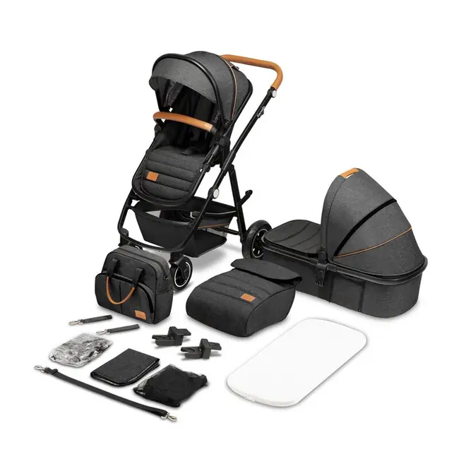 Lionelo - Carucior compact Amber, 2 in 1, Cadru din aluminiu, Cu landou intarit si salteluta moale, Reversibil, Maner ajustabil, Huse pentru picioare, Plasa de tantari, Husa de ploaie, Geanta parinti, Pana la 22 kg, Gri Inchis BYNLO-AMBER_2IN1_GREY_GRAPHI